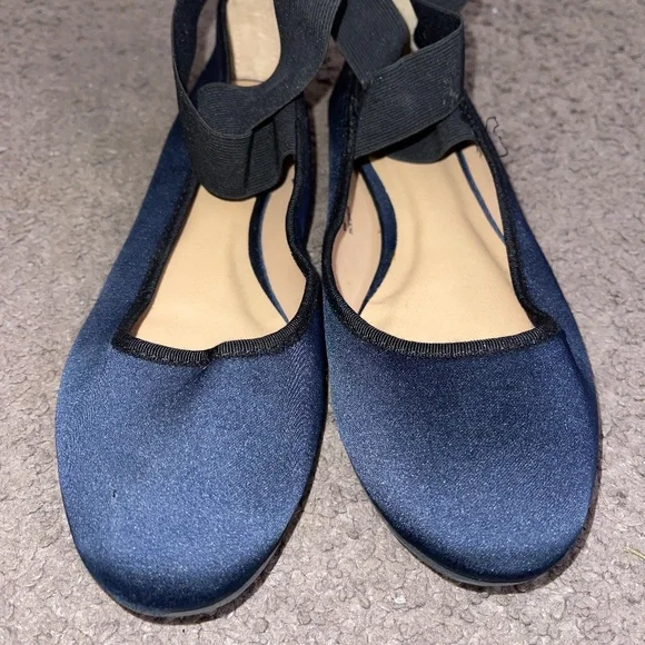 Navy Blue Satin Ballet Flat Shoes - Picture 4 of 7